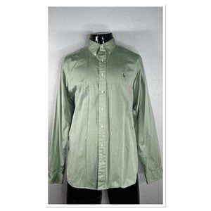 Polo Ralph Lauren Classic Fit Shirt Long Sleeve Green Sz 17 36/37 100% Cotton